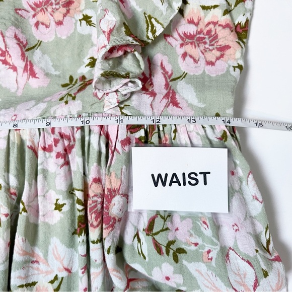 En Saison Maris Green Floral Midi Dress Medium tie back ruffle flowy retro sage - Picture 10 of 13